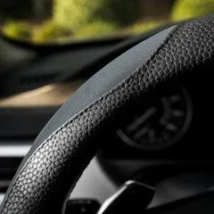 Gorla Gear Gray Leather Grey Neoprene Steering Wheel Cover Easy Fast Installation Universal Fit 14.5 15 15.5 Inch Anti-Slip Safe Grip Car Truck Auto