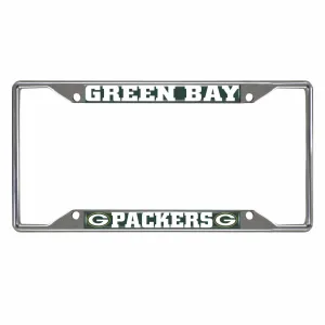 Green Bay Packers Chrome Metal License Plate Frame, 6.25in x 12.25in