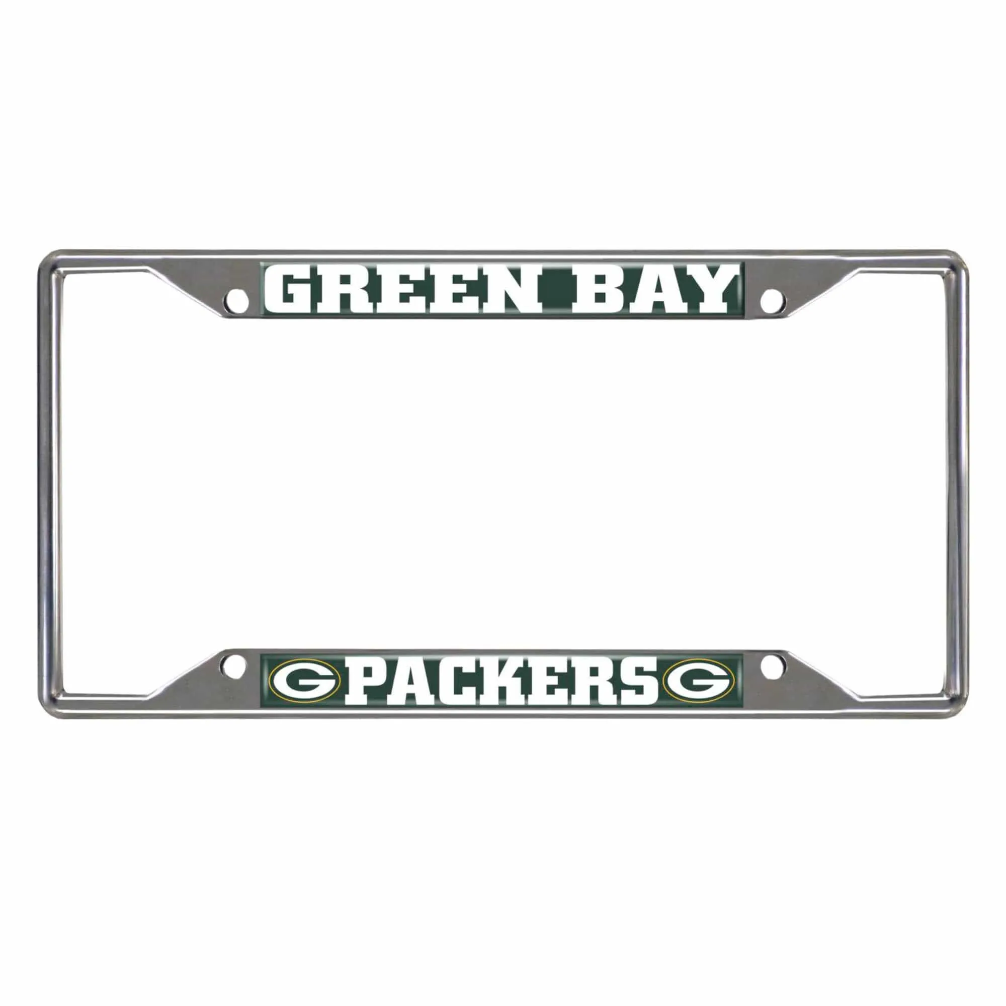 Green Bay Packers Chrome Metal License Plate Frame, 6.25in x 12.25in