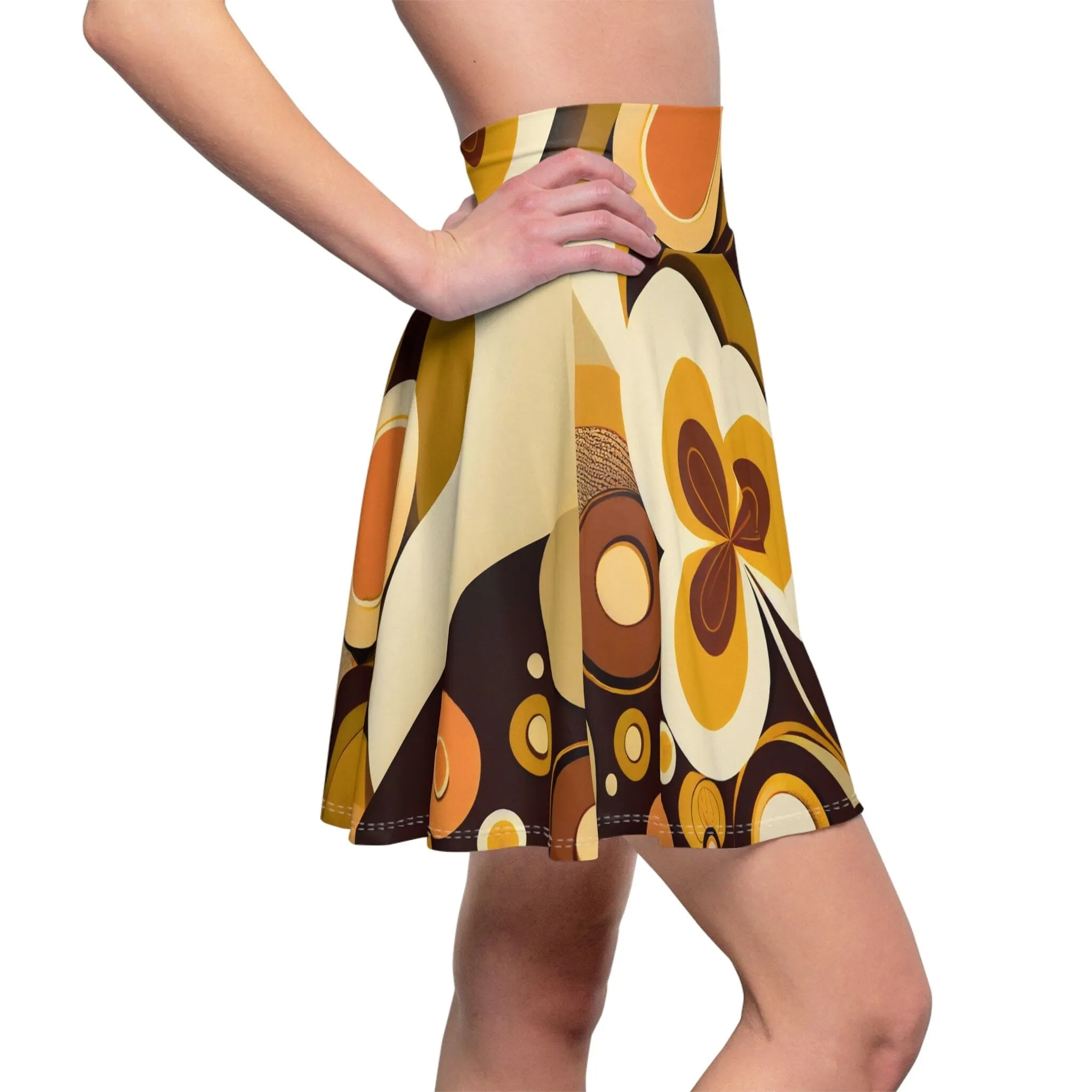 Groovy 60s MCM Retro Hippie MCM Flower Power Skater Skirt, Mid Century Modern Boho Disco Skirt - 129782223