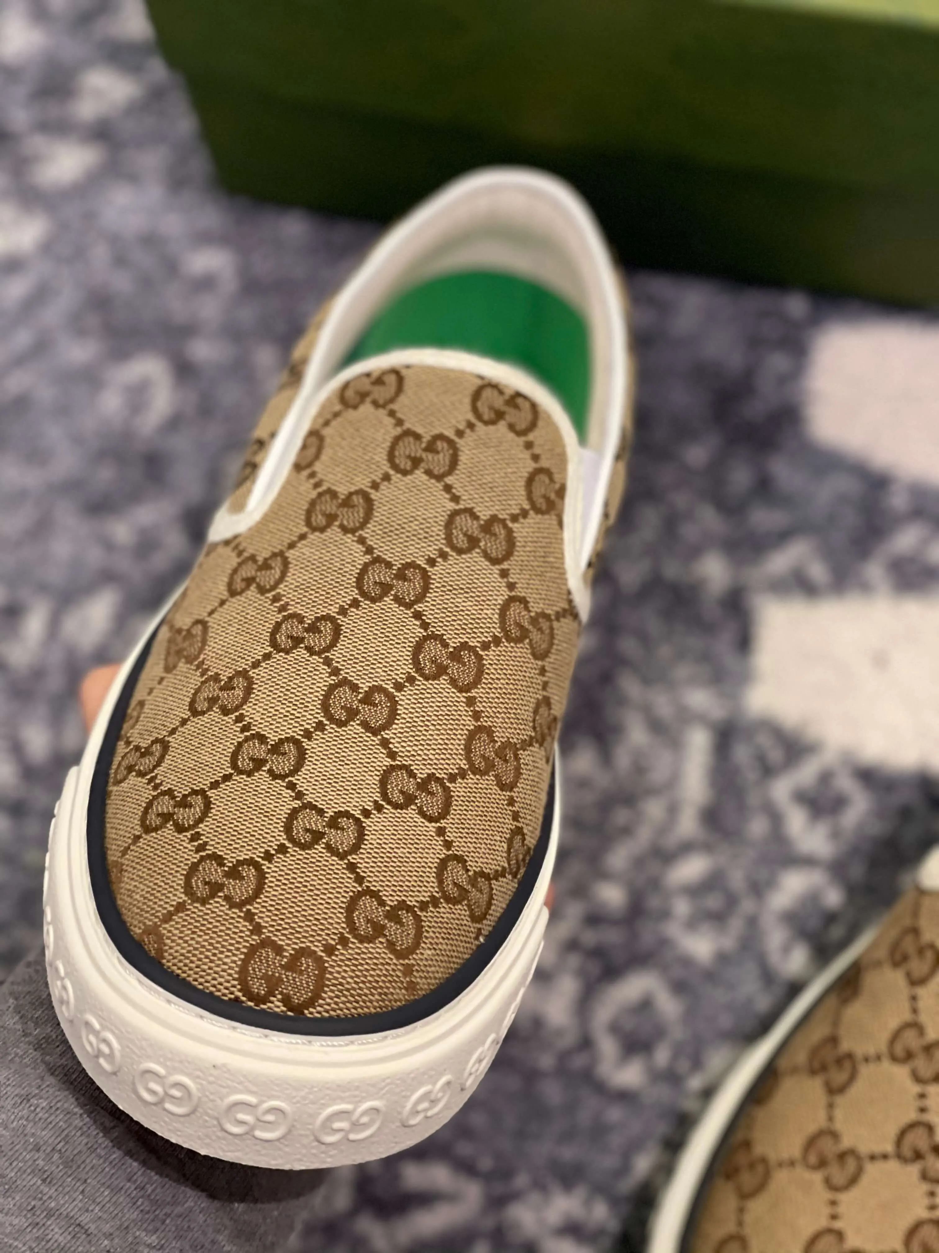 Gucci Tennis 1977 Beige Ebony Slip On Sneakers