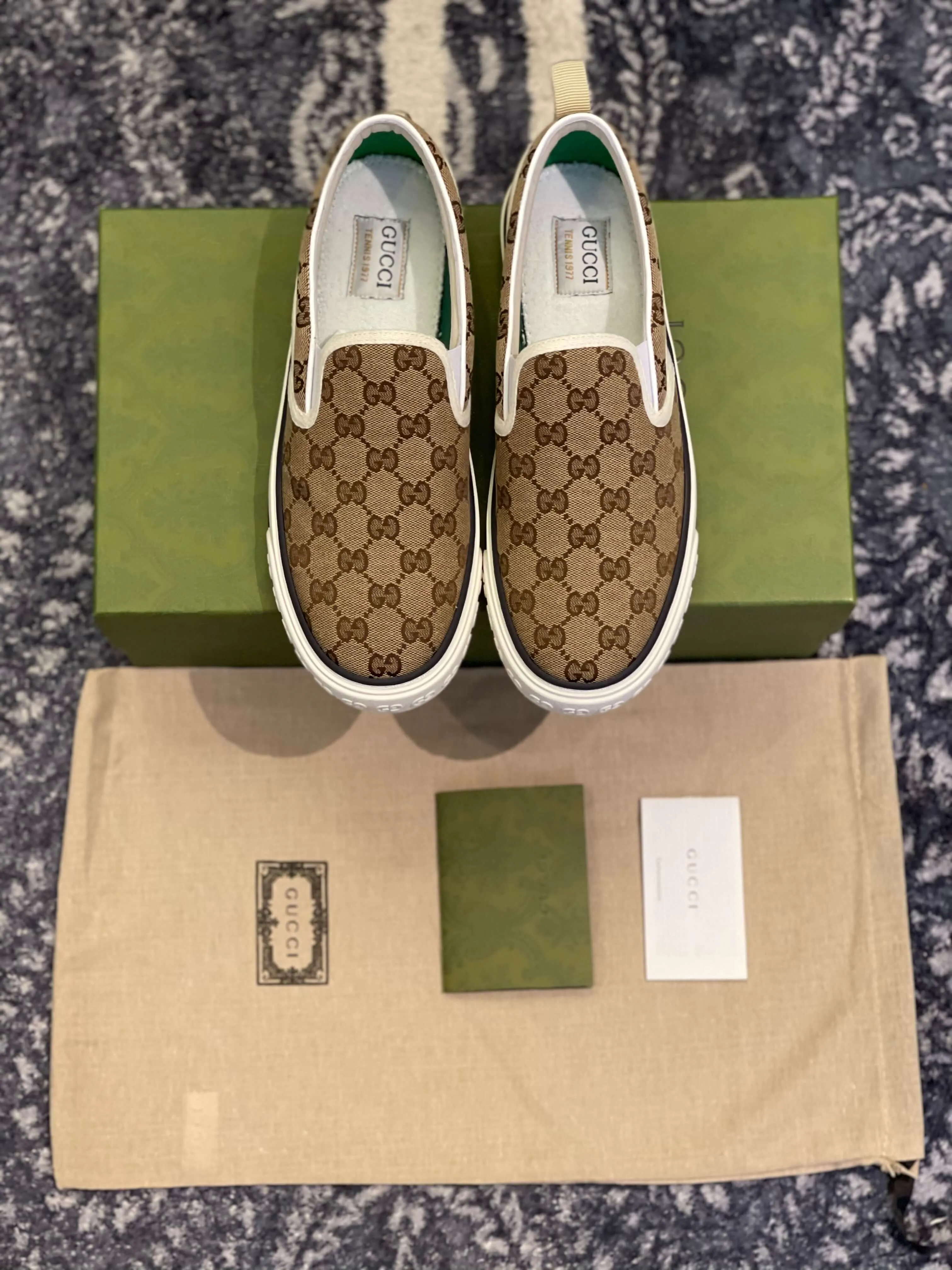 Gucci Tennis 1977 Beige Ebony Slip On Sneakers