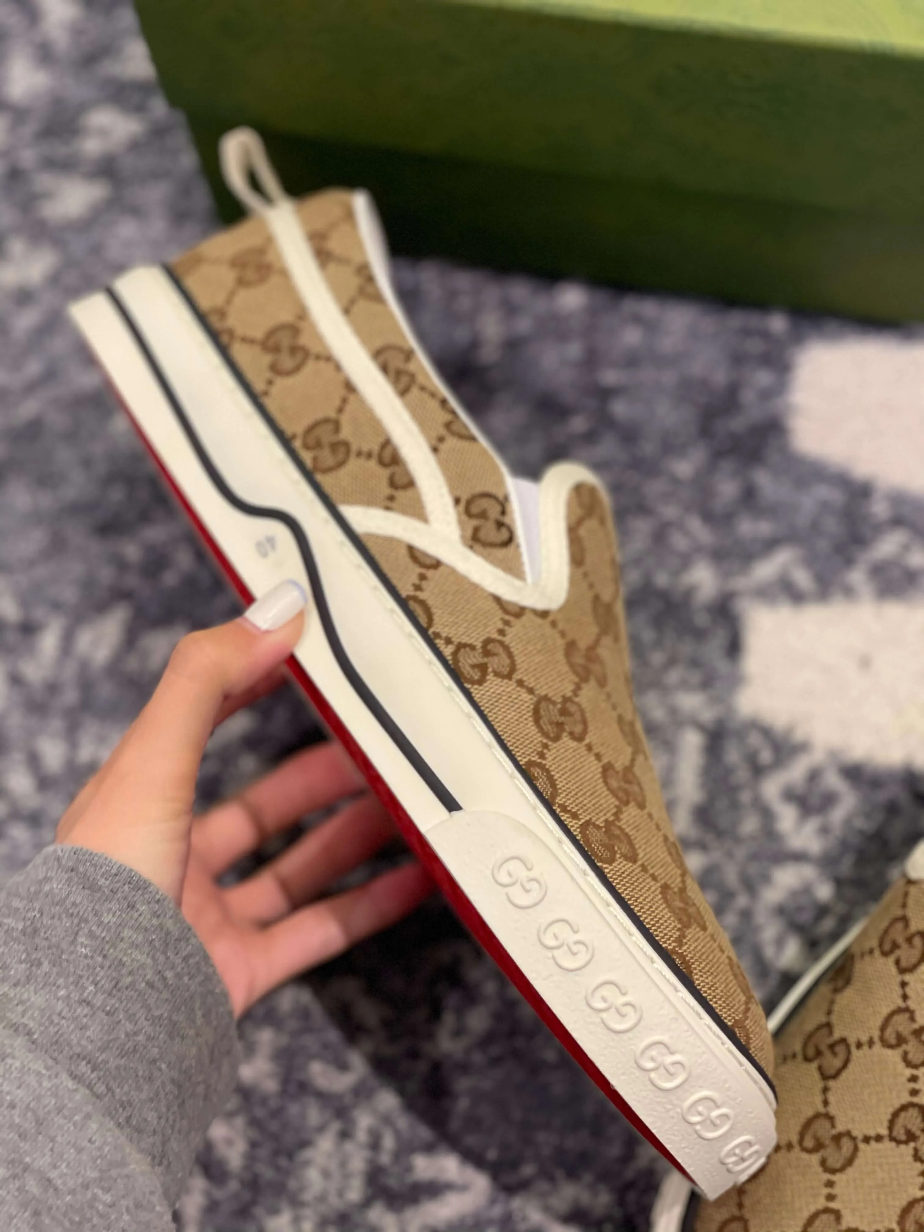 Gucci Tennis 1977 Beige Ebony Slip On Sneakers