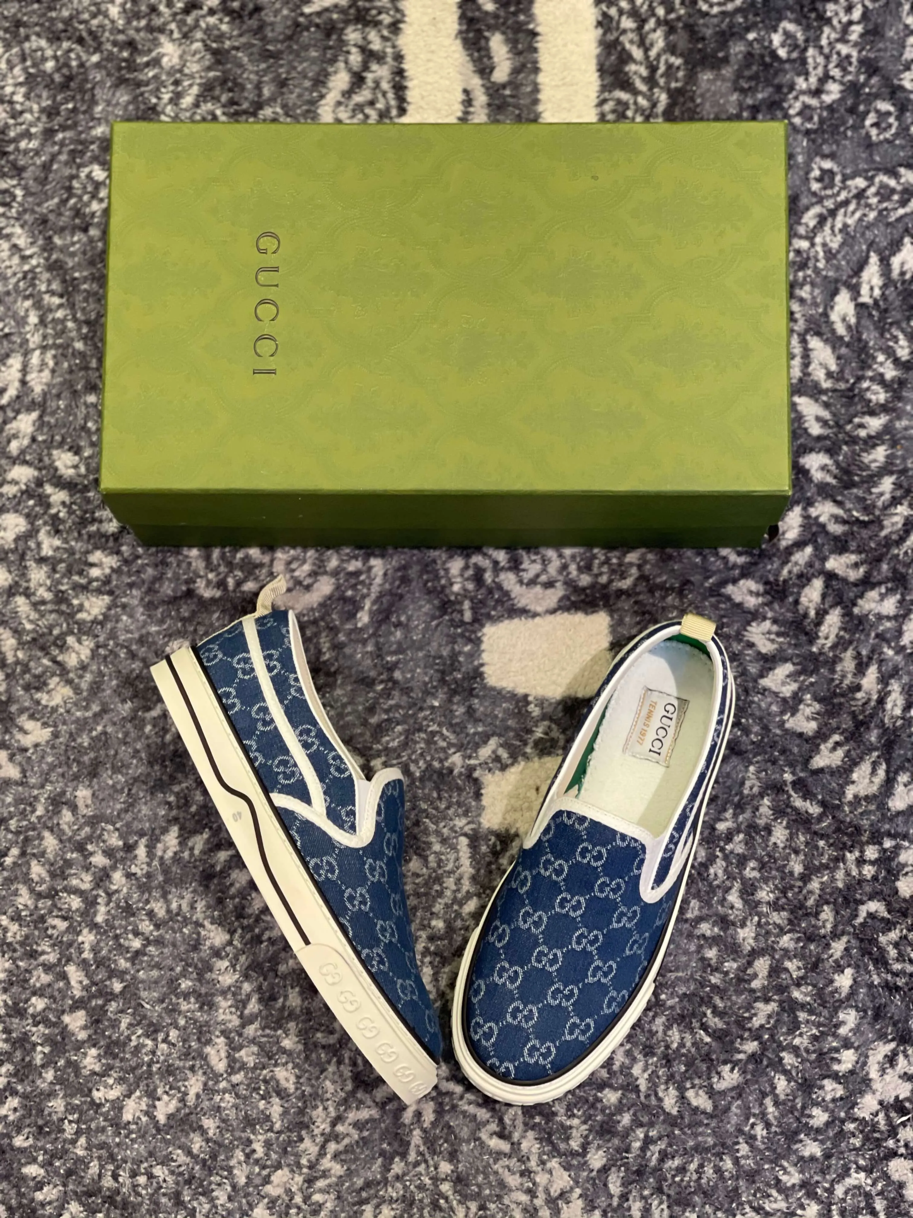 GUCCI Tennis 1977 Denim Slip On Sneakers