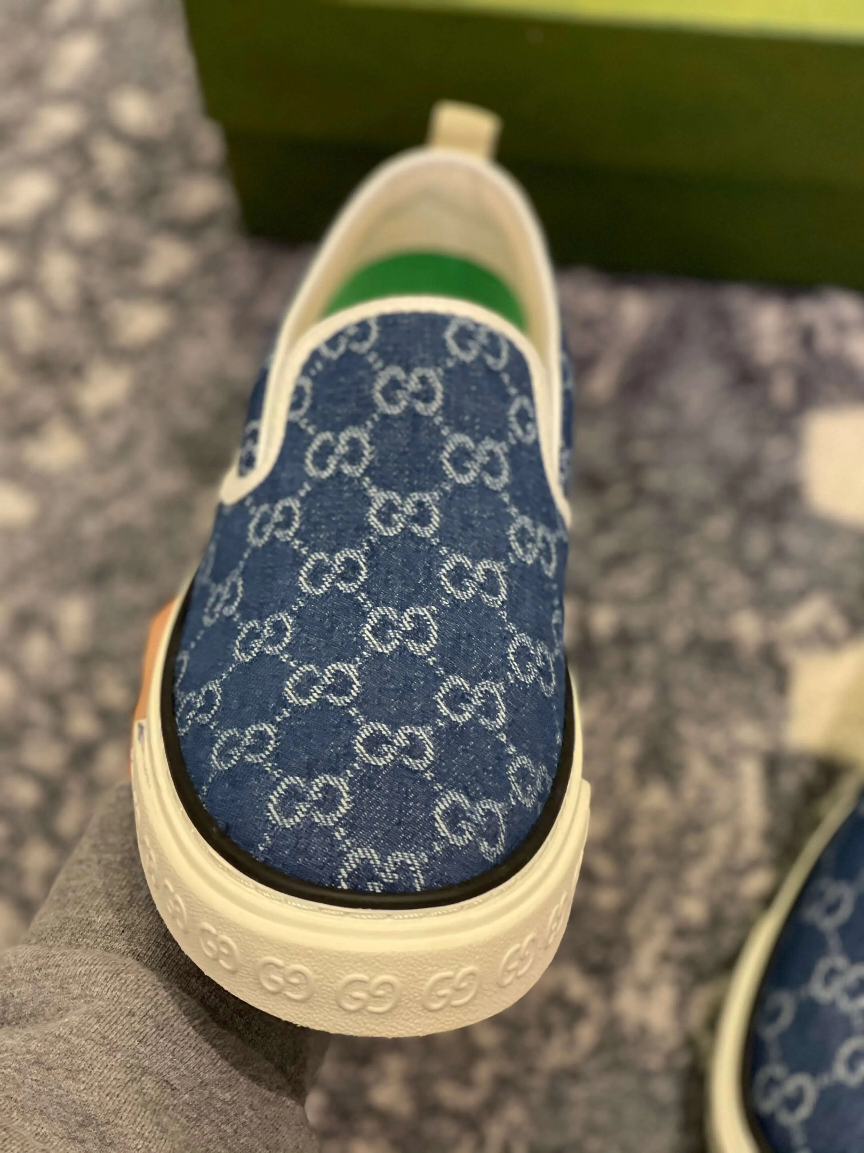 GUCCI Tennis 1977 Denim Slip On Sneakers