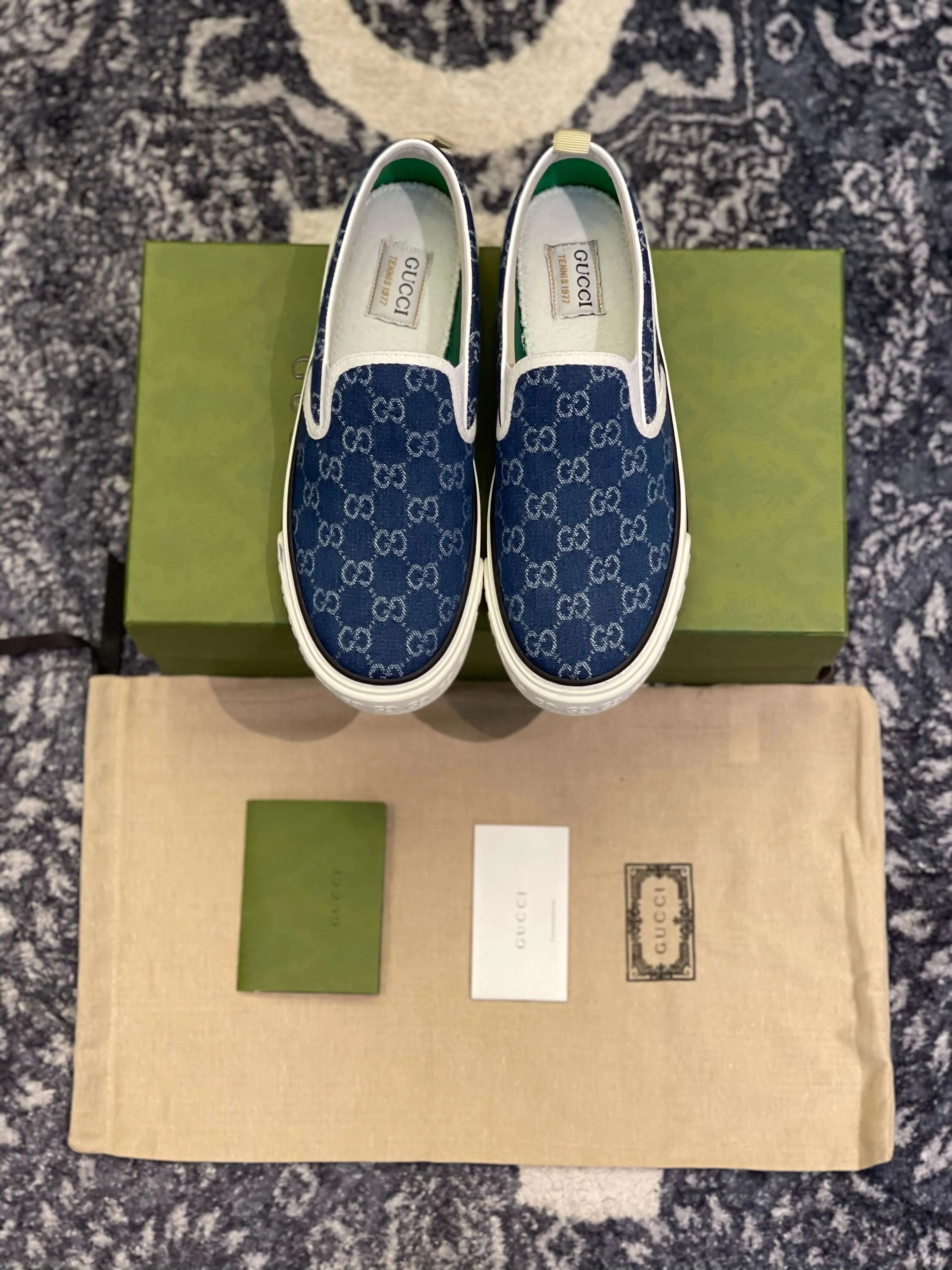 GUCCI Tennis 1977 Denim Slip On Sneakers