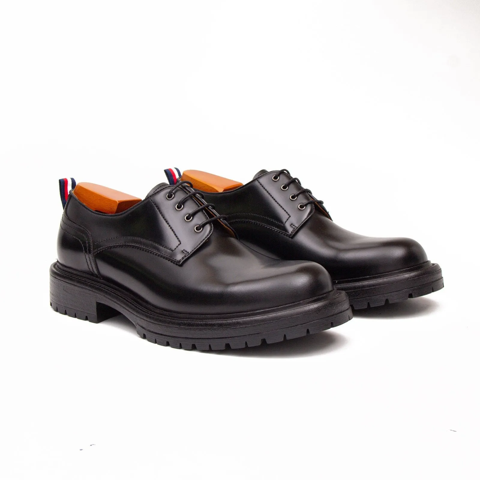 Handcrafted Big Toe Derby Shoes with Thick Sole  Black