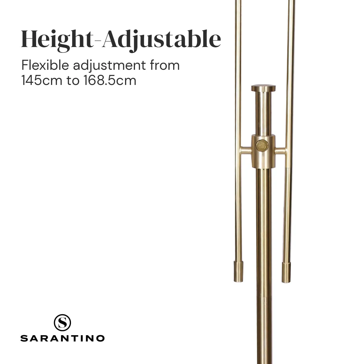 Height-Adjustable Brushed Gold Floor Lamp with Linen Shade