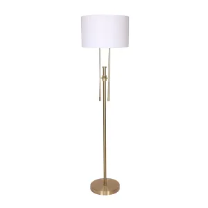 Height-Adjustable Brushed Gold Floor Lamp with Linen Shade