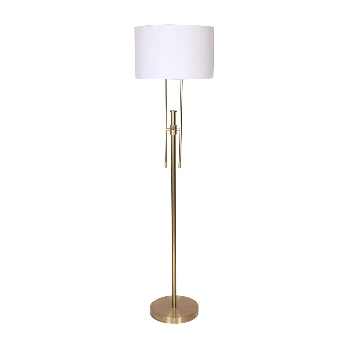 Height-Adjustable Brushed Gold Floor Lamp with Linen Shade