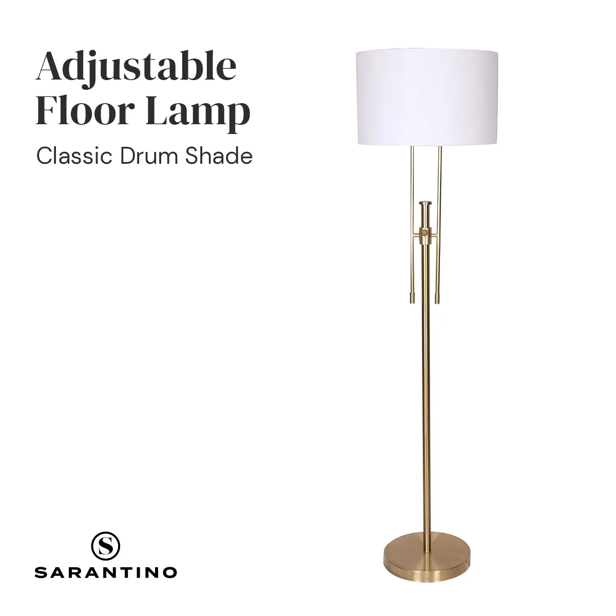 Height-Adjustable Brushed Gold Floor Lamp with Linen Shade