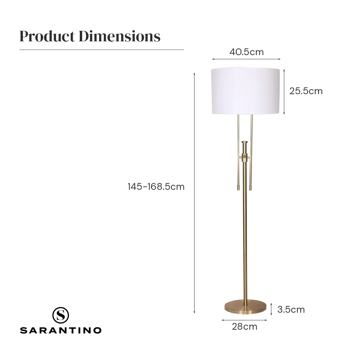 Height-Adjustable Brushed Gold Floor Lamp with Linen Shade