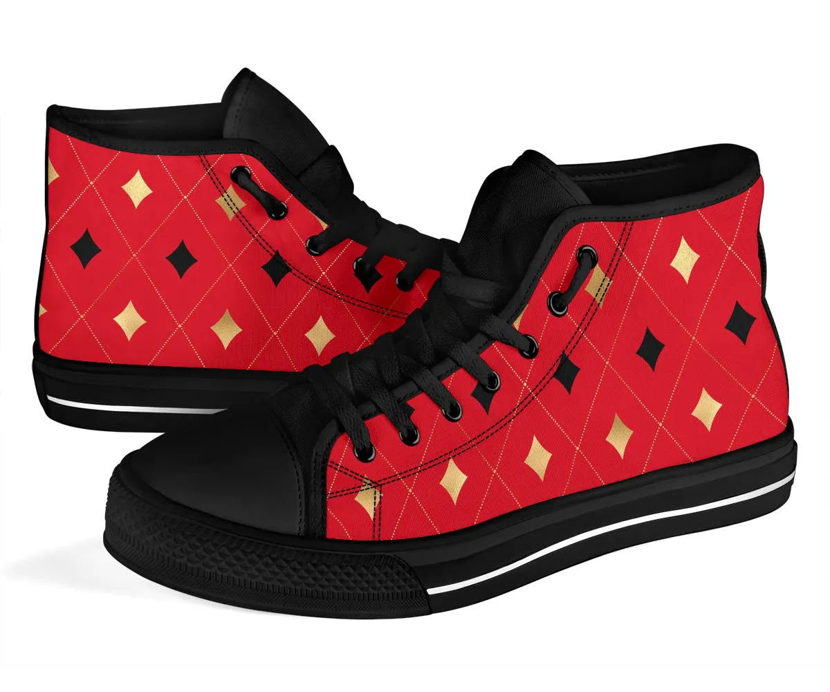 High Top Sneakers - Aces #101 | Birthday Gifts, Gift Idea, Red Canvas, 90s Cool Custom Shoes, Aesthetic, Unique, Cute, Kawaii Hi Tops