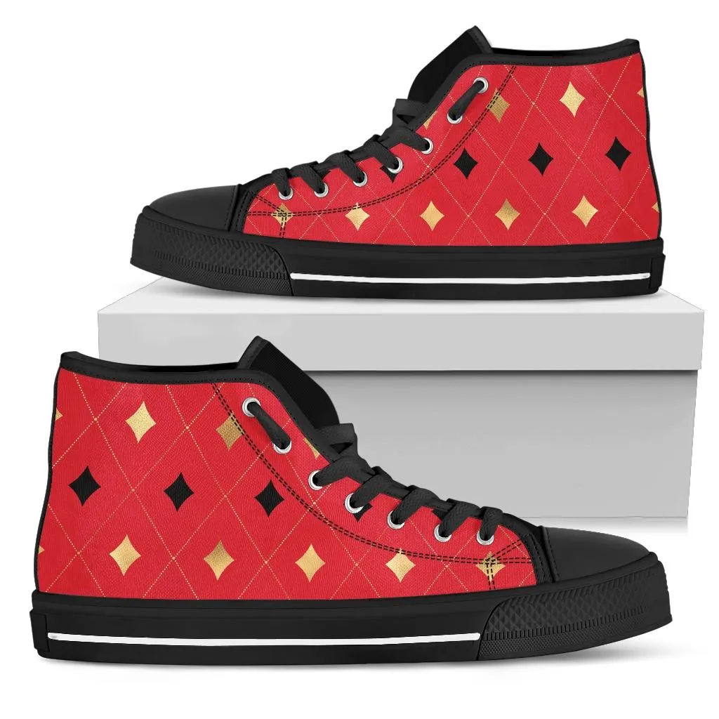 High Top Sneakers - Aces #101 | Birthday Gifts, Gift Idea, Red Canvas, 90s Cool Custom Shoes, Aesthetic, Unique, Cute, Kawaii Hi Tops