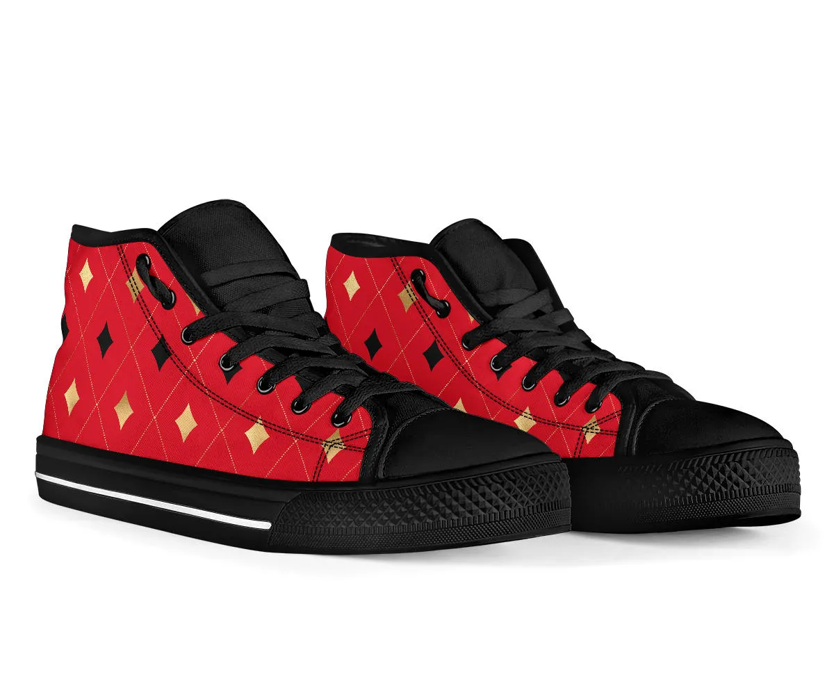 High Top Sneakers - Aces #101 | Birthday Gifts, Gift Idea, Red Canvas, 90s Cool Custom Shoes, Aesthetic, Unique, Cute, Kawaii Hi Tops