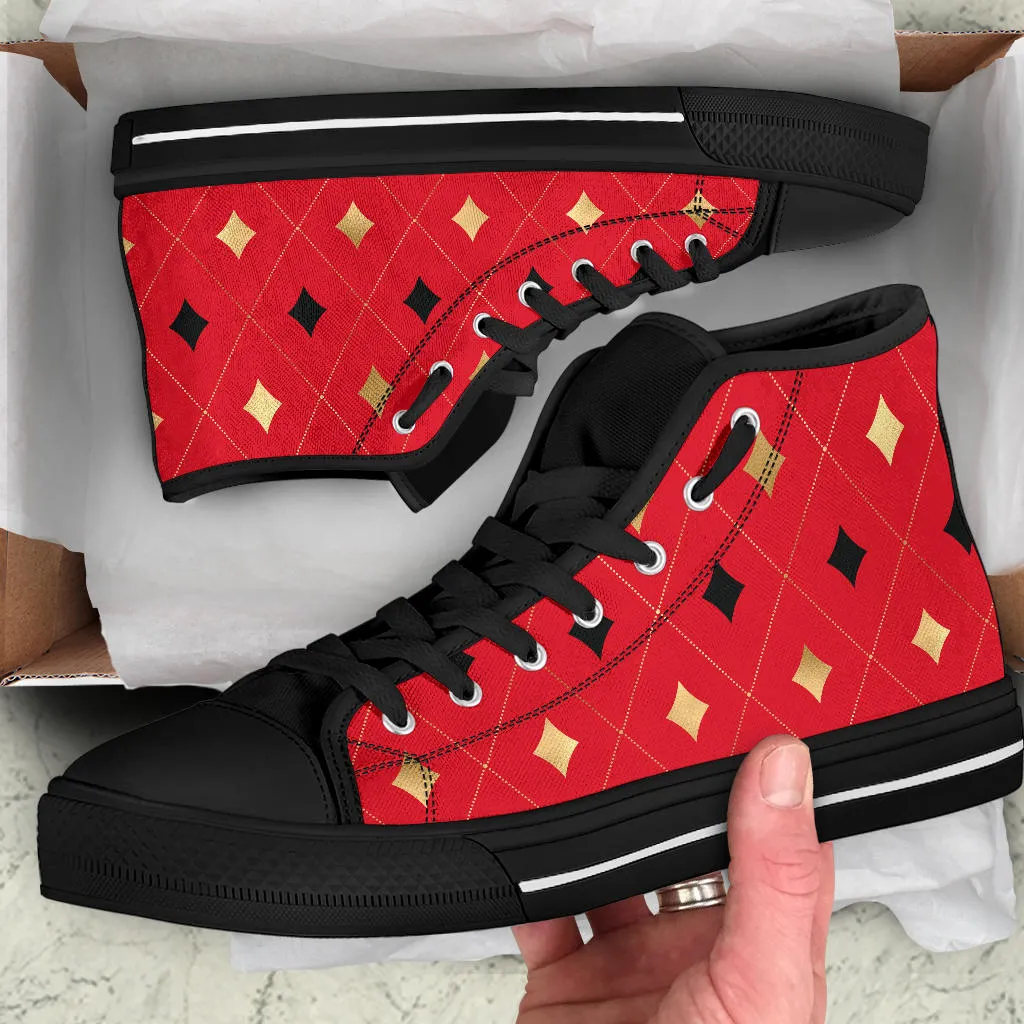 High Top Sneakers - Aces #101 | Birthday Gifts, Gift Idea, Red Canvas, 90s Cool Custom Shoes, Aesthetic, Unique, Cute, Kawaii Hi Tops