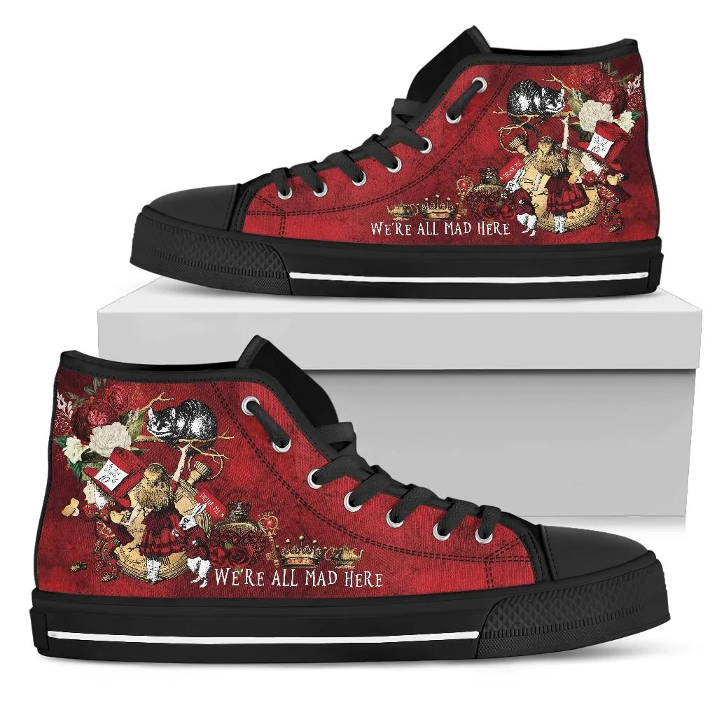 High Top Sneakers - Alice in Wonderland Gifts #102 Red Series | Birthday Gifts, Gift Idea, Custom Canvas Shoes, Cute Kawaii Aesthetic