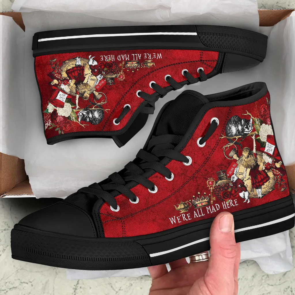 High Top Sneakers - Alice in Wonderland Gifts #102 Red Series | Birthday Gifts, Gift Idea, Custom Canvas Shoes, Cute Kawaii Aesthetic