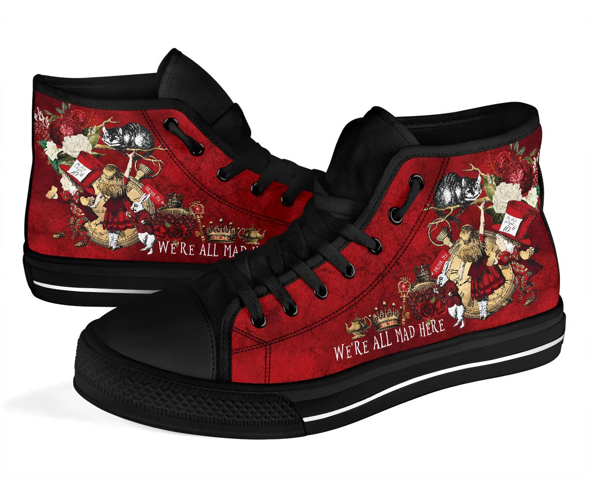 High Top Sneakers - Alice in Wonderland Gifts #102 Red Series | Birthday Gifts, Gift Idea, Custom Canvas Shoes, Cute Kawaii Aesthetic