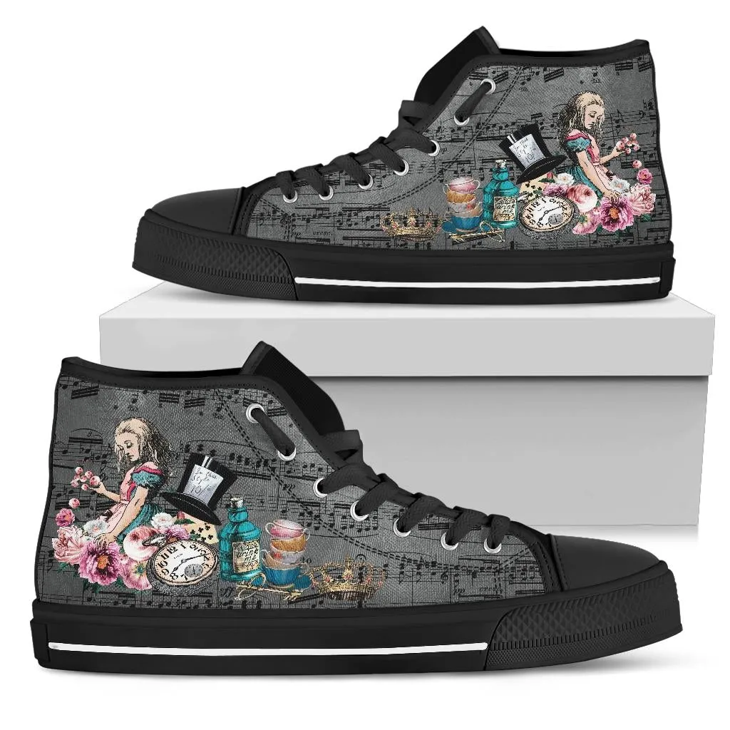 High Top Sneakers - Alice in Wonderland Gifts #105B Colorful Series | Birthday Gifts, Gift Idea, Custom Canvas Shoes, Cute Kawaii Aesthetic