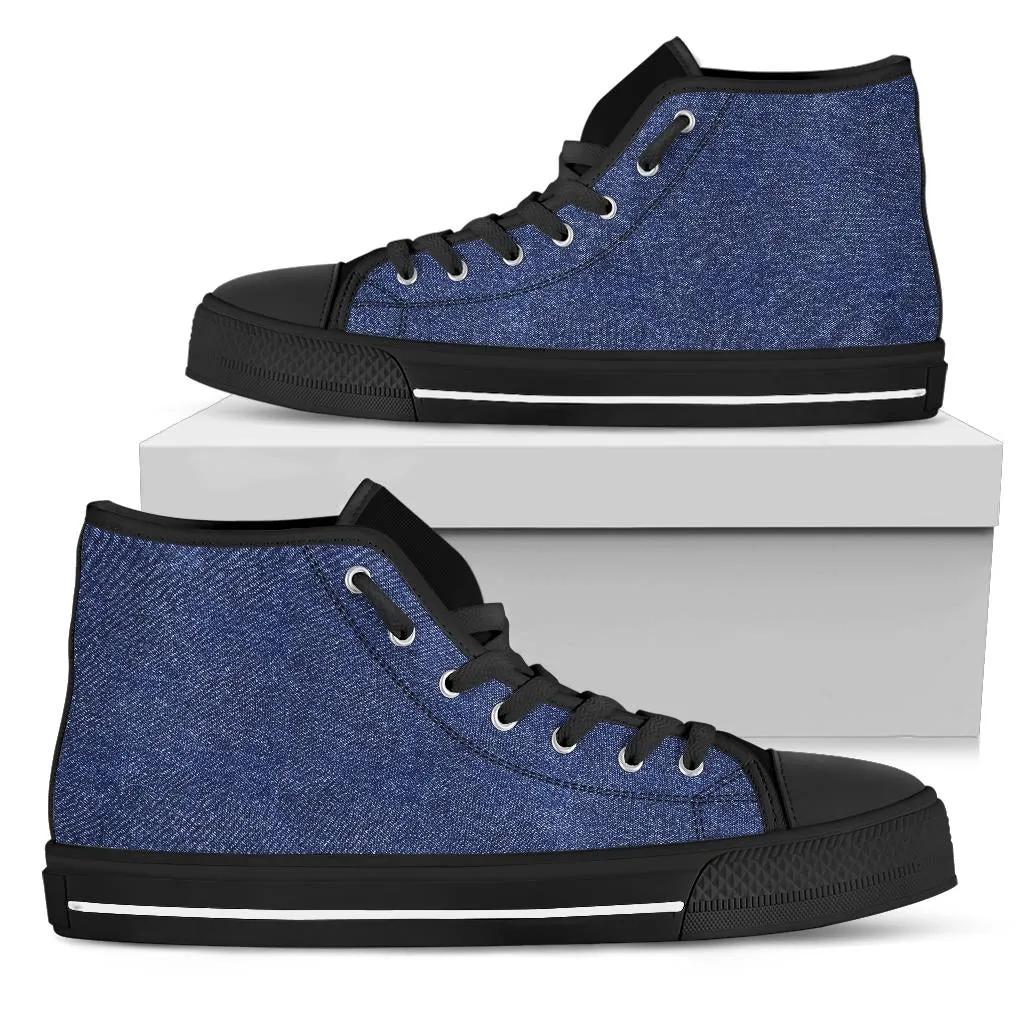 High Top Sneakers - Dark Blue | Birthday Gifts, Gift Idea, Women's Canvas, 90s Cool Custom Shoes, Aesthetic, Unique, Cute, Kawaii Hi Tops