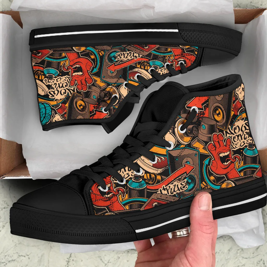 High Top Sneakers - Graffiti Fashion #23 (B) | Custom Canvas Shoes, Customized Birthday Gift Idea, Unique, 90s Hip Hop, Back to School Cool