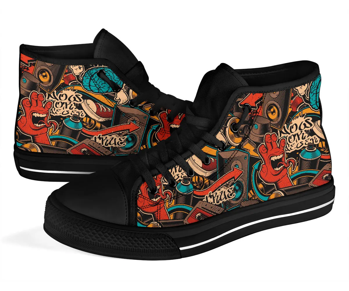 High Top Sneakers - Graffiti Fashion #23 (B) | Custom Canvas Shoes, Customized Birthday Gift Idea, Unique, 90s Hip Hop, Back to School Cool