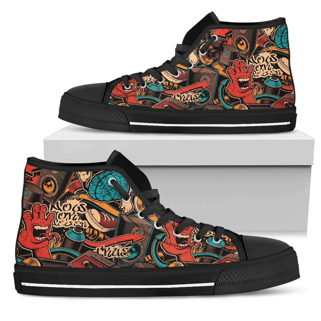 High Top Sneakers - Graffiti Fashion #23 (B) | Custom Canvas Shoes, Customized Birthday Gift Idea, Unique, 90s Hip Hop, Back to School Cool