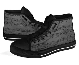 High Top Sneakers - Grunge Music Sheet | Birthday Gifts, Gift Idea, 90s Cool Custom Canvas Shoes, Aesthetic, Unique, Cute, Kawaii Hi Tops