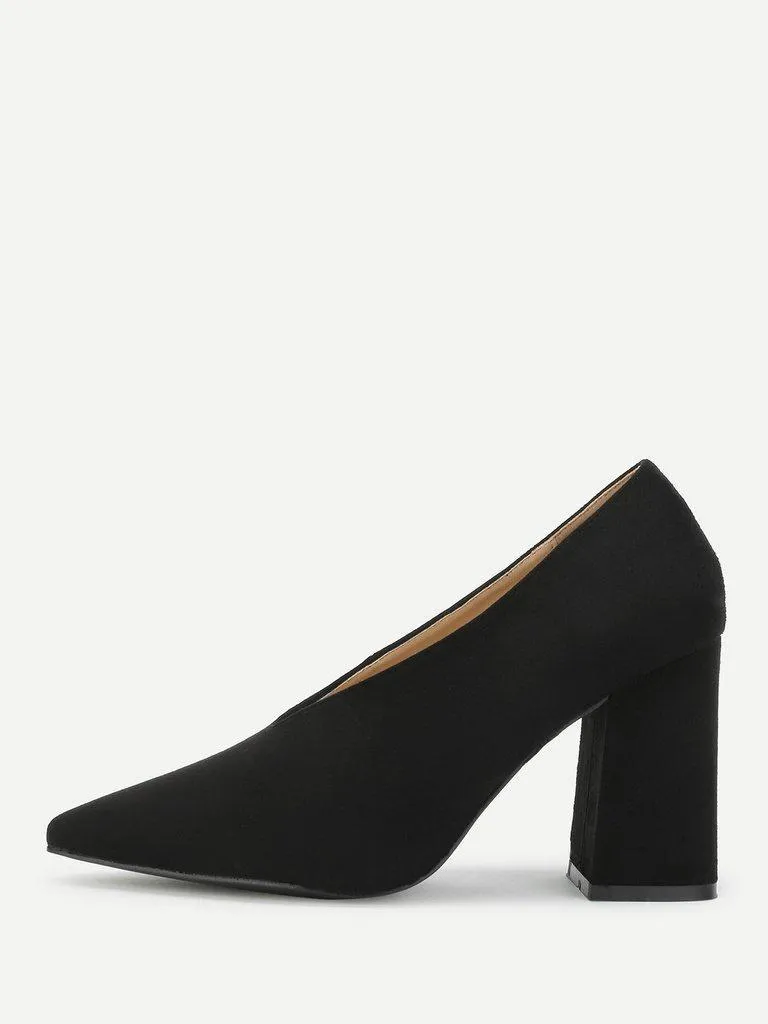 High Vamp Chunky Heeled Pumps