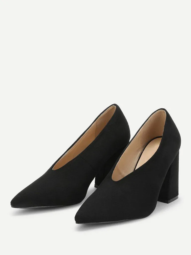 High Vamp Chunky Heeled Pumps