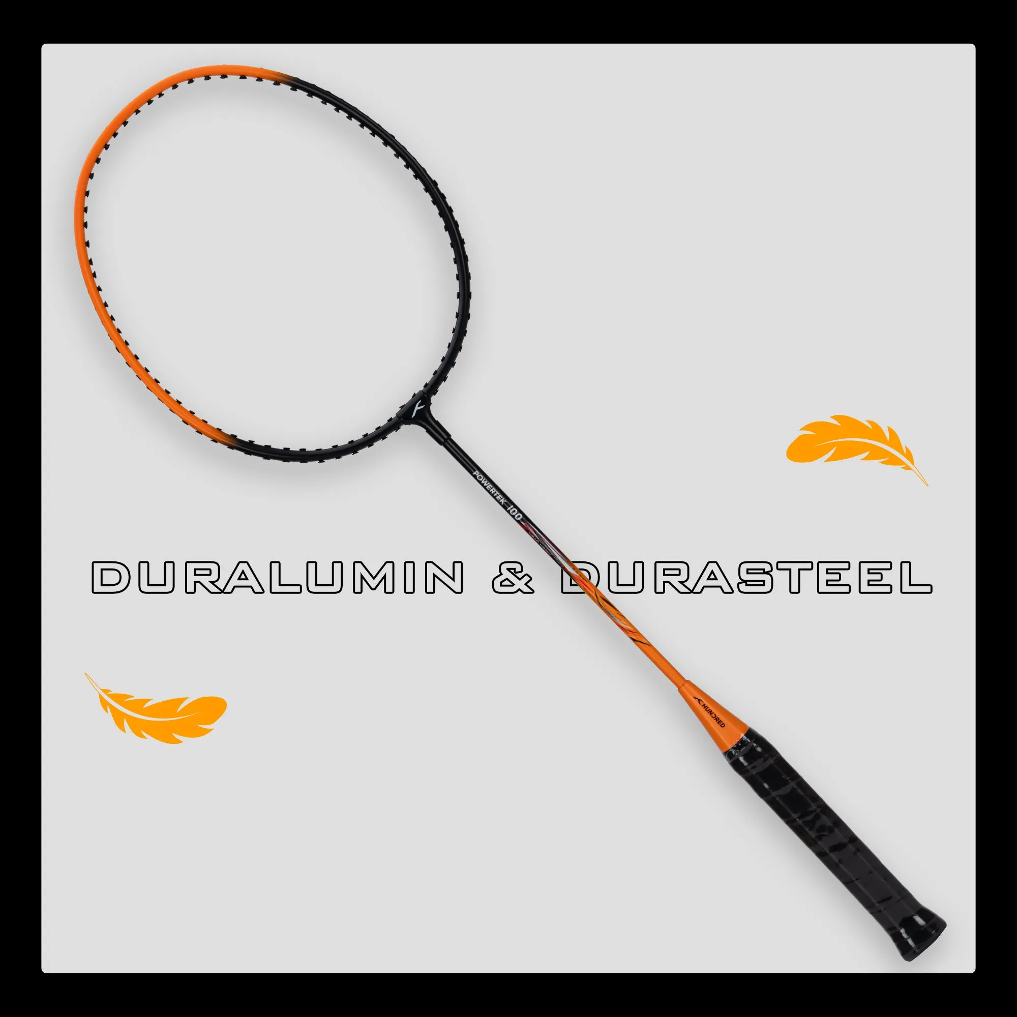 Hundred POWERTEK 100 (2PCS IN 1) Strung Badminton Racquet (Black / Orange)