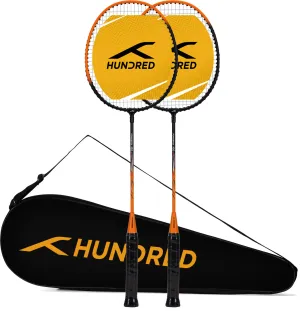 Hundred POWERTEK 100 (2PCS IN 1) Strung Badminton Racquet (Black / Orange)