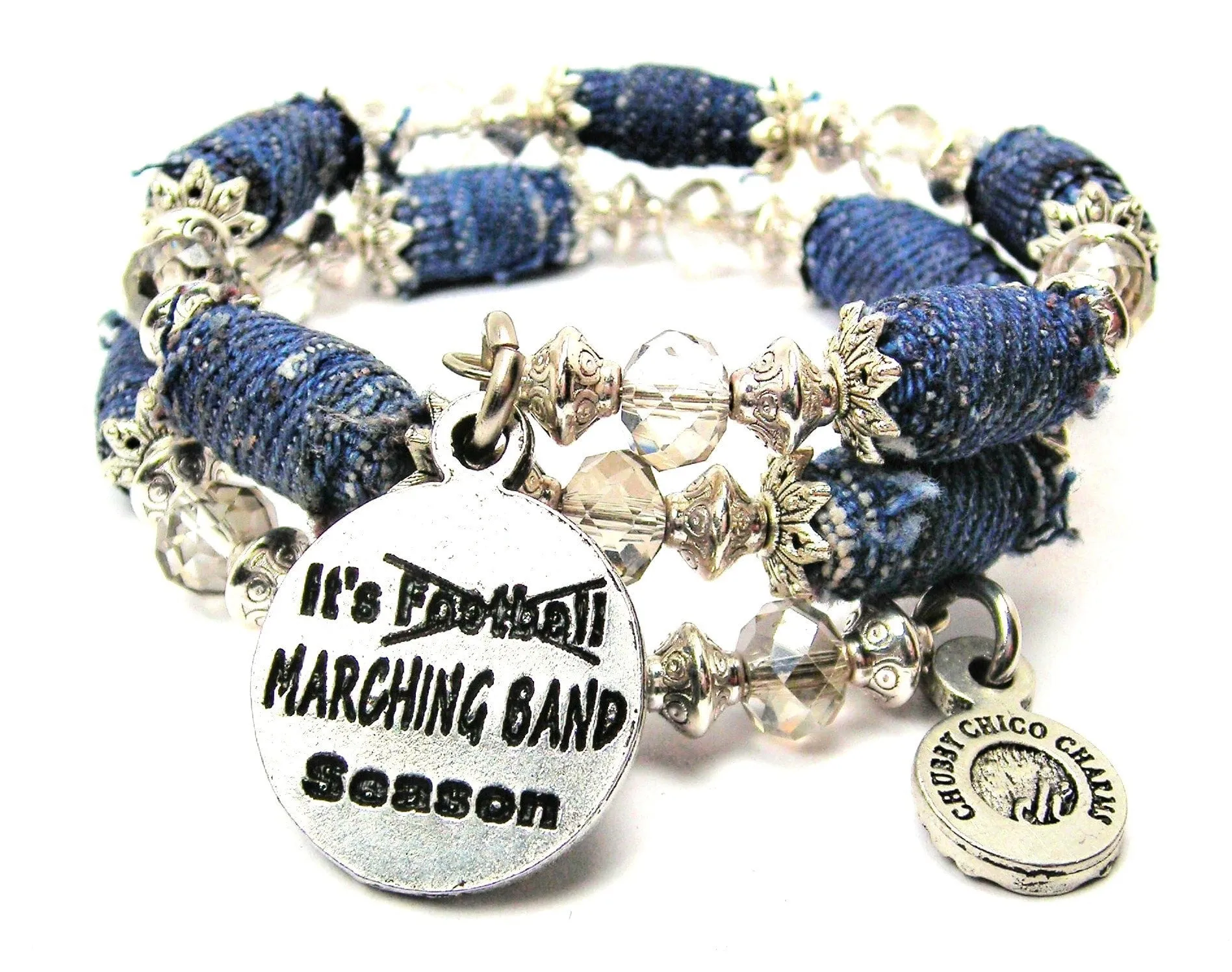 It's Marching Band Season Blue Jean Beaded Wrap Bracelet