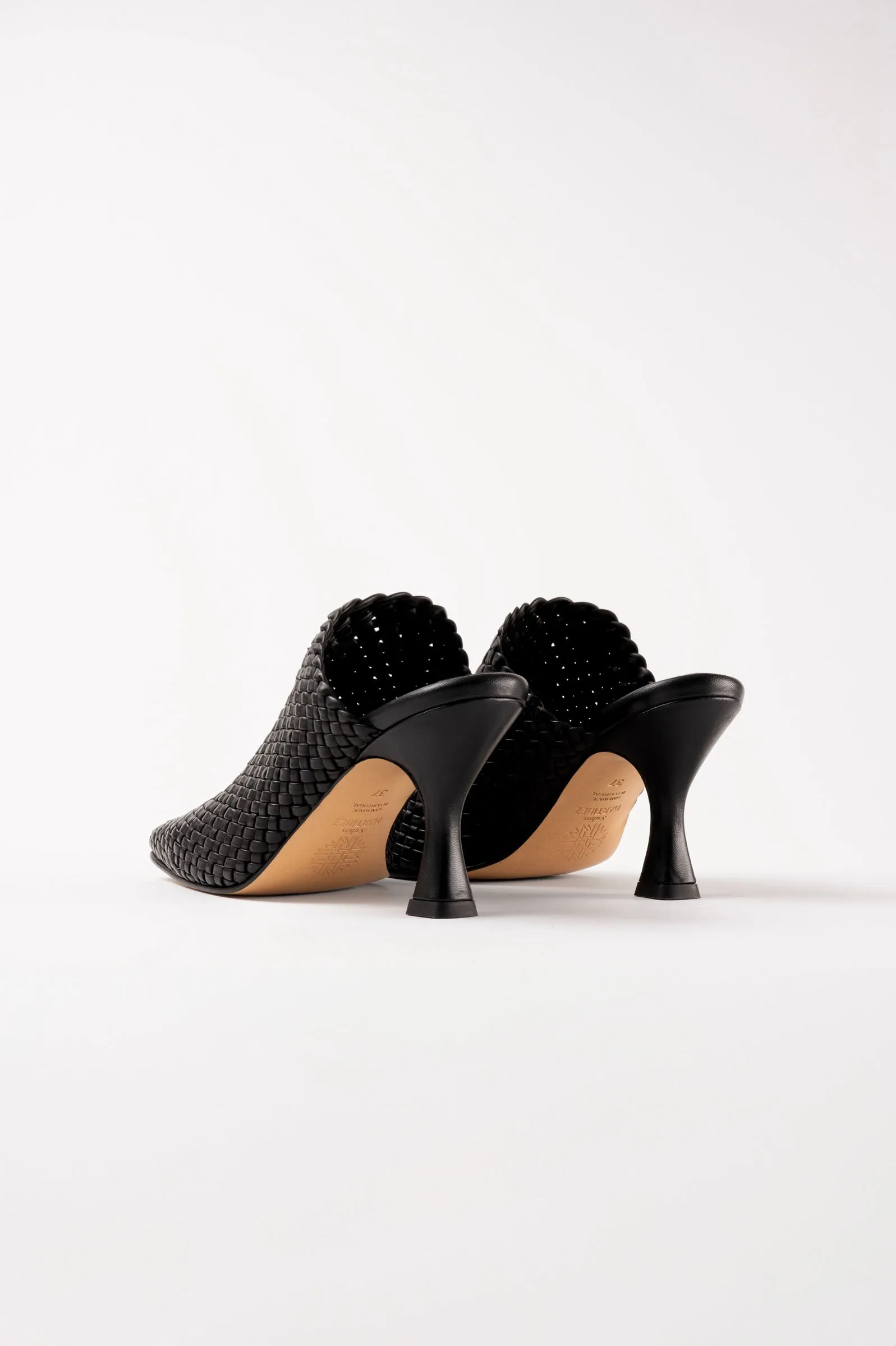 JACINTA - Black Woven Leather Platform Mules