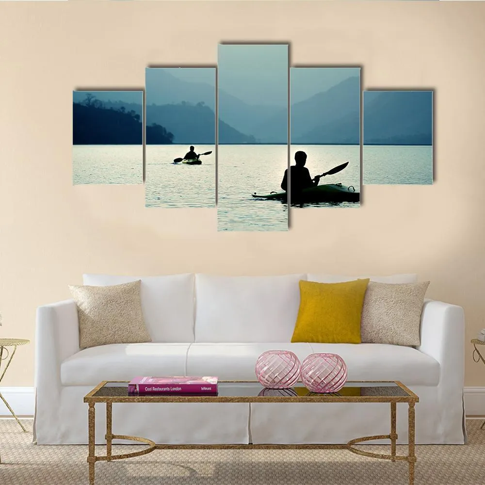 Kayaking At Sunset Canvas Wall Art