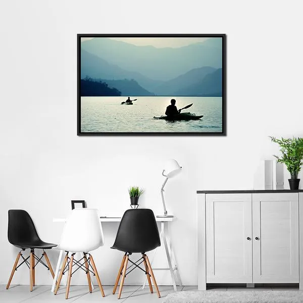 Kayaking At Sunset Canvas Wall Art