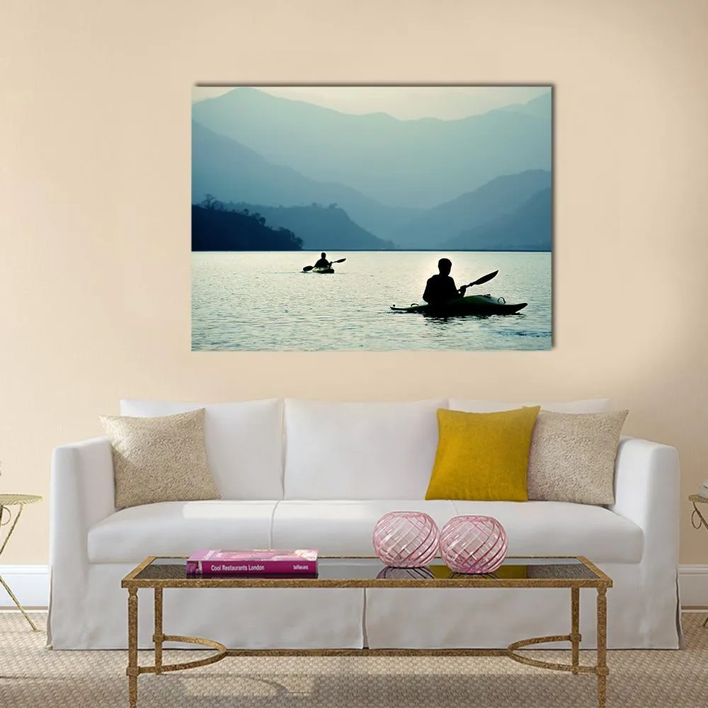 Kayaking At Sunset Canvas Wall Art