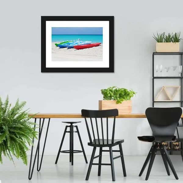 Kayaks On Beach Canvas Wall Art