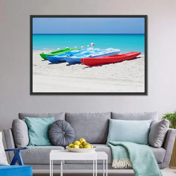 Kayaks On Beach Canvas Wall Art