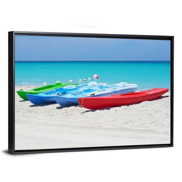 Kayaks On Beach Canvas Wall Art