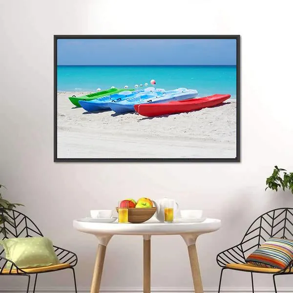 Kayaks On Beach Canvas Wall Art