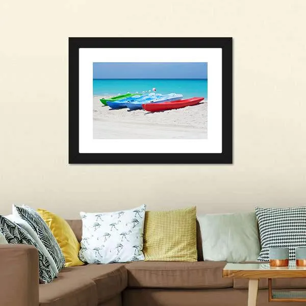 Kayaks On Beach Canvas Wall Art