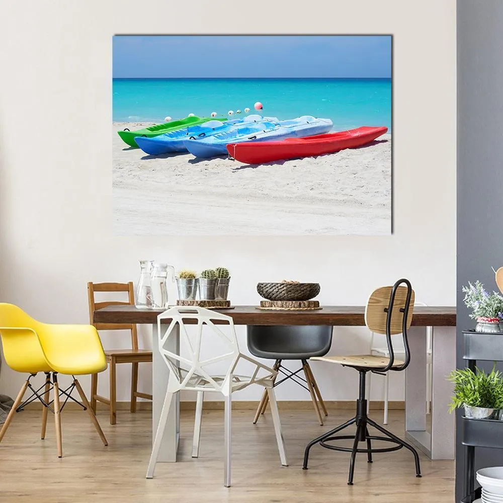 Kayaks On Beach Canvas Wall Art