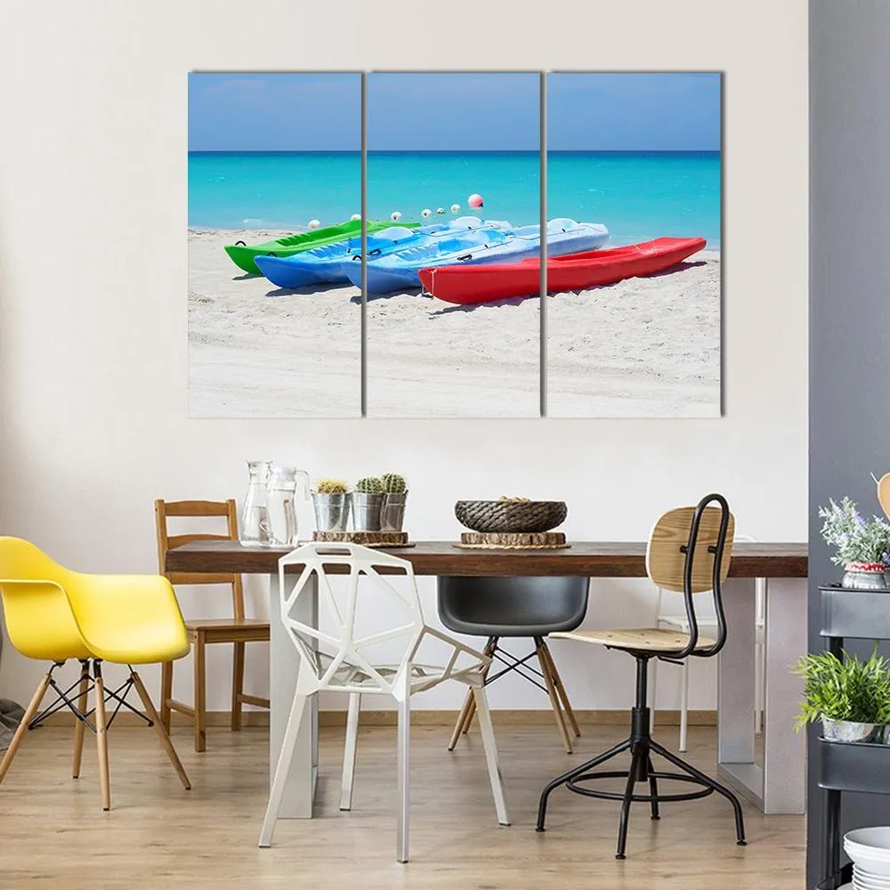 Kayaks On Beach Canvas Wall Art