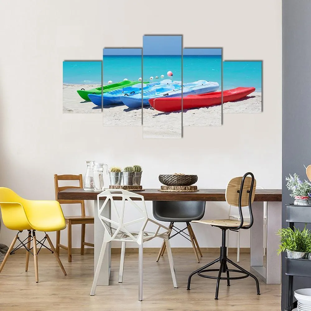 Kayaks On Beach Canvas Wall Art