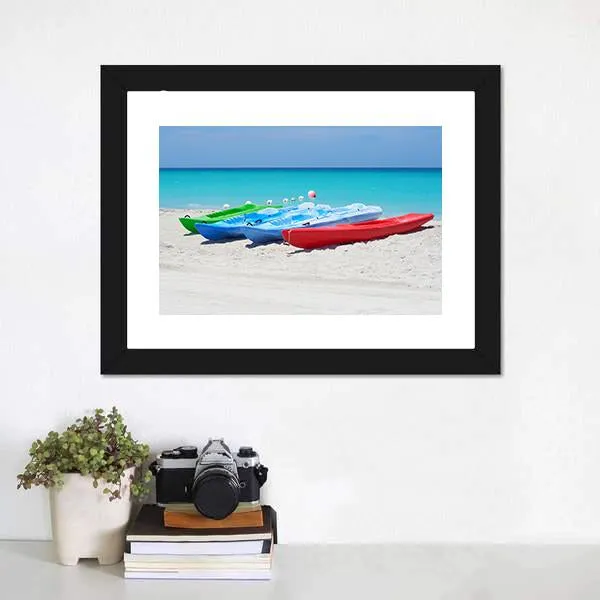 Kayaks On Beach Canvas Wall Art