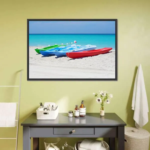 Kayaks On Beach Canvas Wall Art