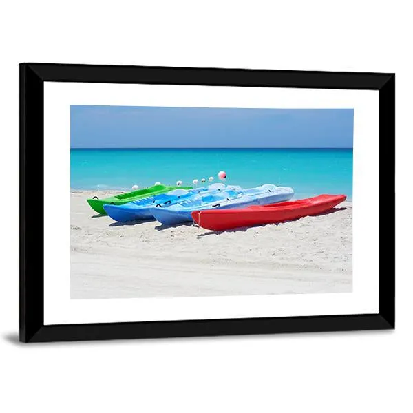 Kayaks On Beach Canvas Wall Art