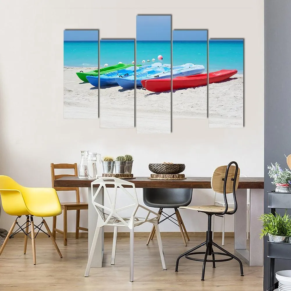 Kayaks On Beach Canvas Wall Art